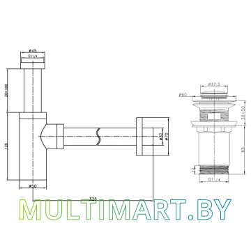 Умывальник Lauter 21674A (клапан 21190B + сифон 21635B, черный матовый) картинка 8